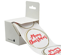 MERRY CHRISTMAS STICKER SEAL-Red-Gold on White