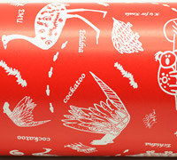 AUST ANIMALS WRAP-White on Scarlet