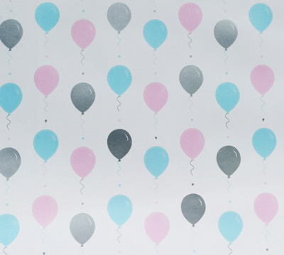 BALLOON FIESTA WRAP-Pink-Blue-Silver on White #2