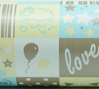 5mt x 50cm BABY QUILT WRAP-Cream-Stone-Blue on White