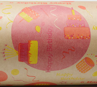 HAPPY BIRTHDAY WRAP-Hot Pink-Yellow-Orange on Kraft