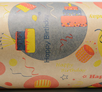 HAPPY BIRTHDAY WRAP-Navy-Yellow-Orange on Kraft