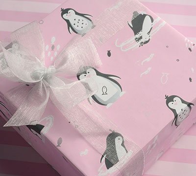 LITTLE PENGUINS WRAP-Pink on White #3