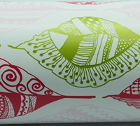 9cm ZEN LEAF WRAPBAND-Pale Pink-Hot Pink-Chartreuse on White