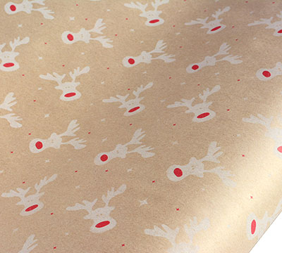 RUDOLPH WRAP-White-Red on Brown Kraft #2