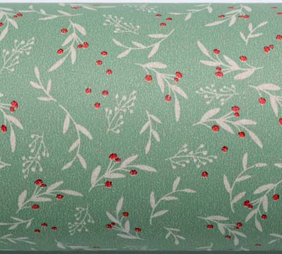 XMAS HOLLY WRAP-Sage-White-Scarlet on Kraft