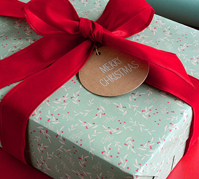 XMAS HOLLY WRAP-Sage-White-Scarlet on Kraft #2