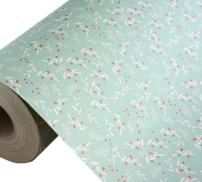 XMAS HOLLY WRAP-Sage-White-Scarlet on Kraft #3