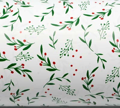 XMAS HOLLY WRAP-Green-Red on White #1