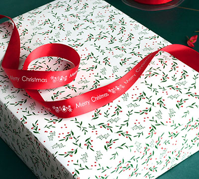 XMAS HOLLY WRAP-Green-Red on White #2