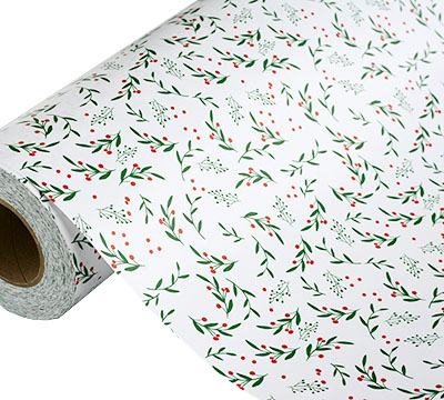 XMAS HOLLY WRAP-Green-Red on White #3