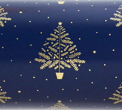 YULETIDE TREE WRAP-Gold-Navy on White