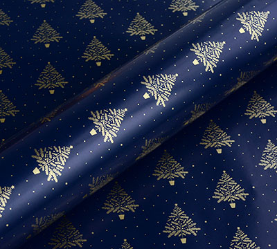 YULETIDE TREE WRAP-Gold-Navy on White #2