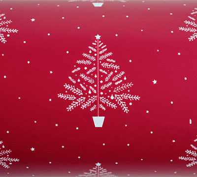 YULETIDE TREE WRAP-Scarlet on White